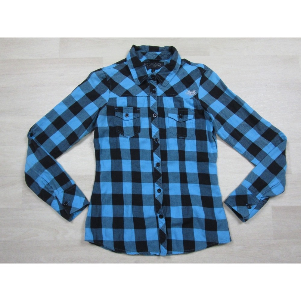 Vintage Y2K Fox Racing Button Up Flannel Shirt Womens (S) Plaid Motocross Racing